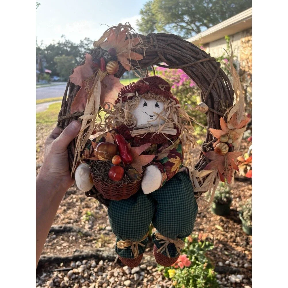 Main Joy Limited Set of 2 Scarecrow Fall Wreath Door Decorations Autumn Colors